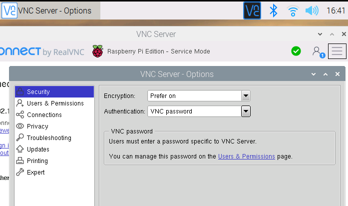 vnc server error opening security policy file
